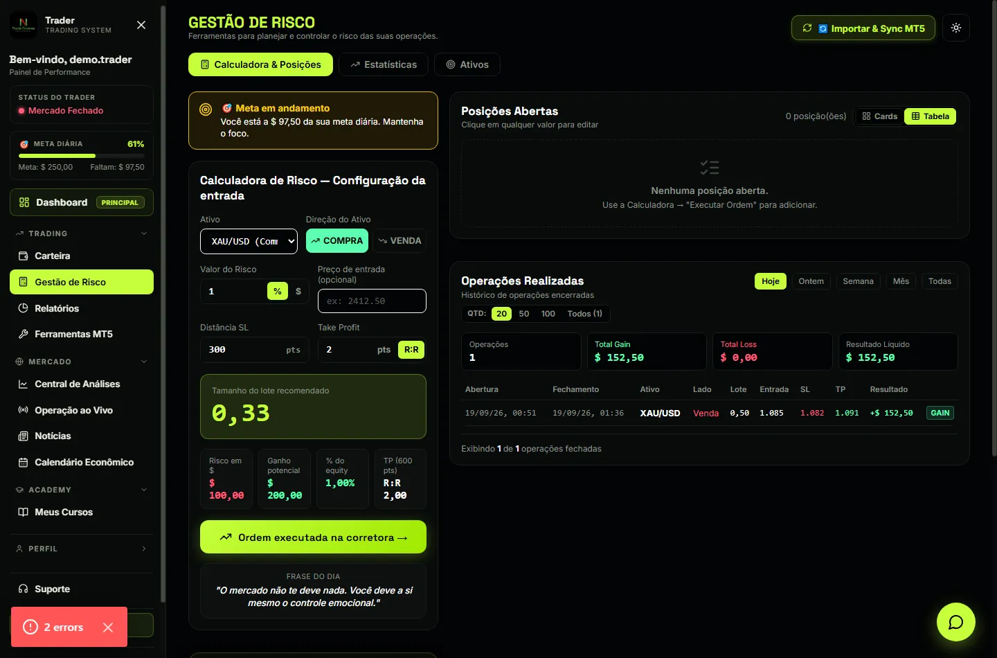 Gestão de Risco - Nade Soares Trading System
